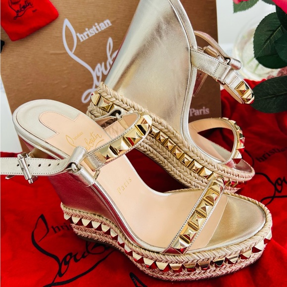 Christian Louboutin Shoes - Christian Louboutin New in Box Gold Wedge Sandals Rare Sold out